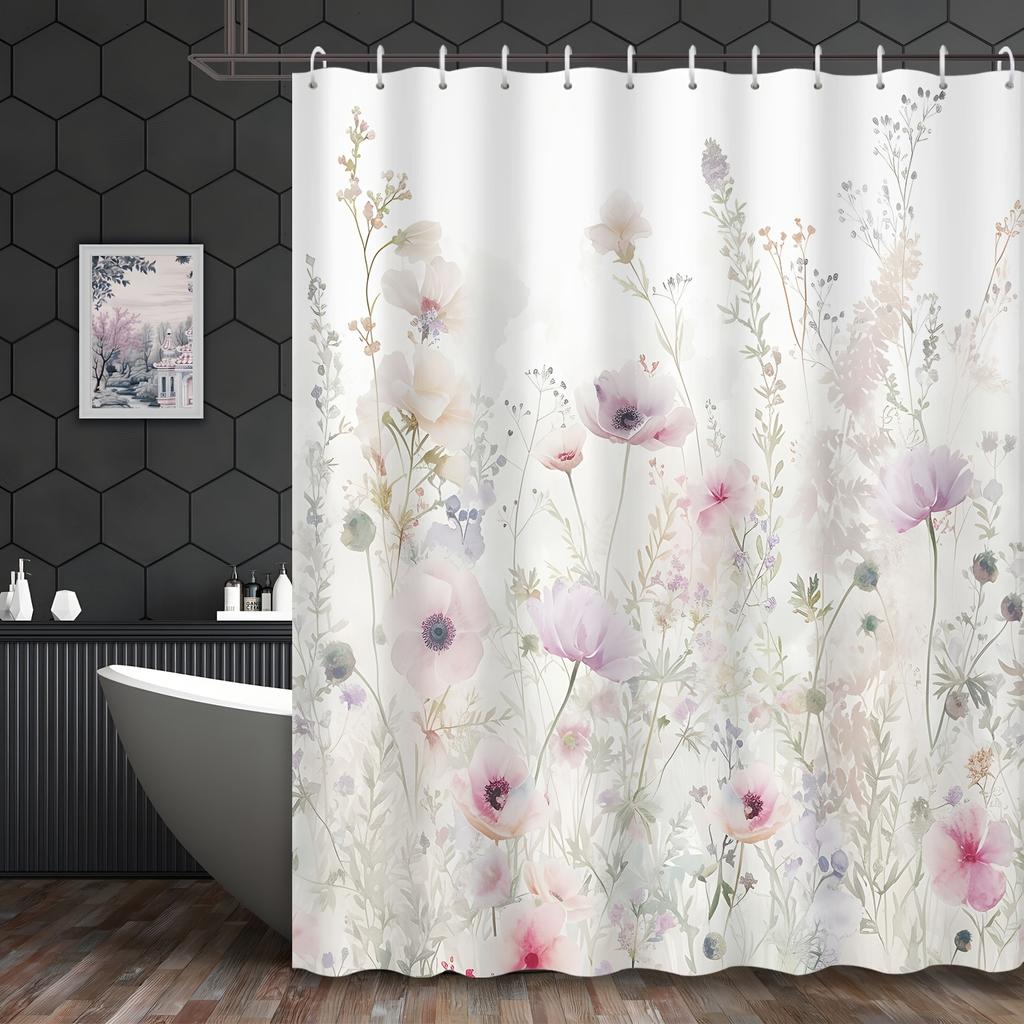 Pastel Dreams Shower Curtain - Pink and Purple Flower Wall Hanging for Living Room and Bedroom Decoration - Soft