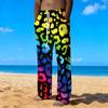 Men Black Base Rainbow Gradient Leopard Print Drawstring Straight Trousers With Side Pockets Eye Catching Bottoms