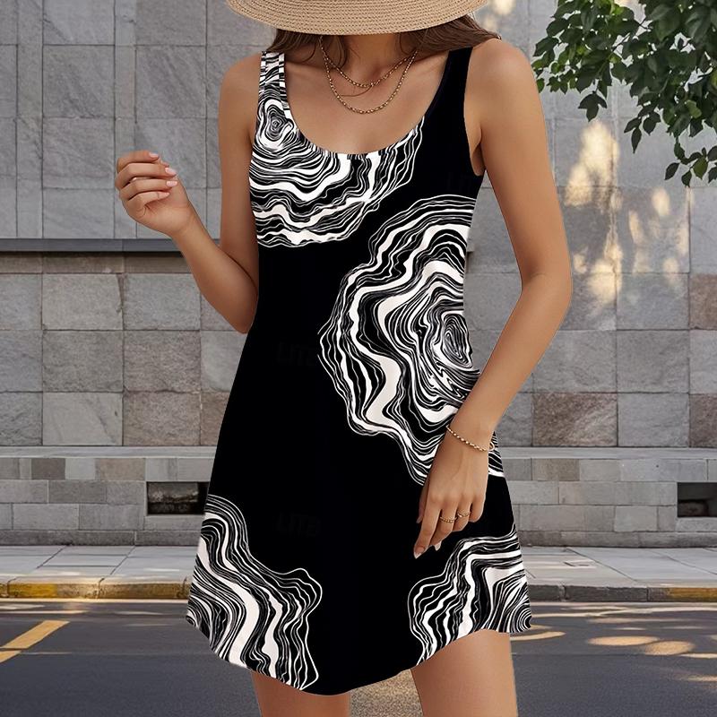 Women's Rose Flower Fake Two-piece Flower Design Printed Sleeveless Round Neck Dress Loose Soft and Comfortable Plus Size Dress