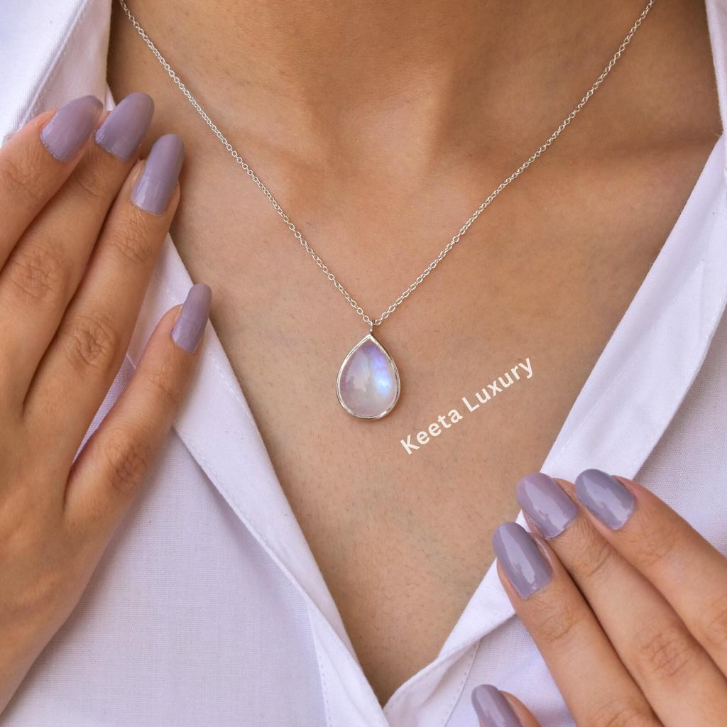Moonstone necklace, moonstone teardrop Necklace , Genuine moonstone Boho necklace  , crystal necklace for mother's day , gift for her