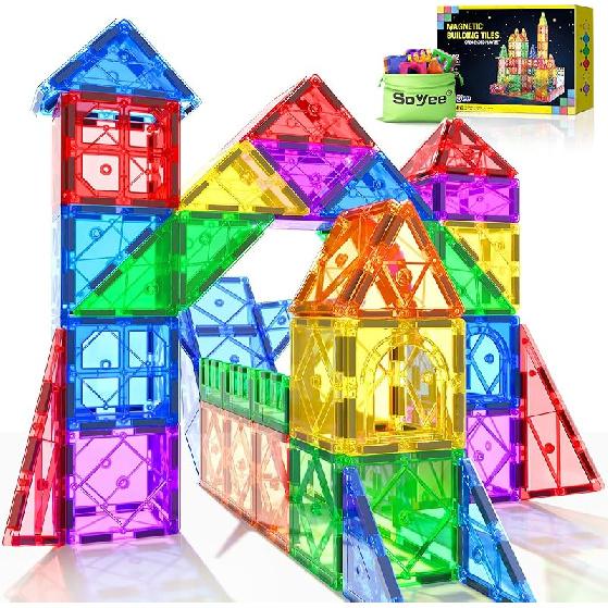 52PCS Magnetic Tiles Toys for 3 Year Old Boys and Girls Magnetic Building Blocks STEM Learning Toys Sensory Montessori Toys for Toddlers Kids 52PCS