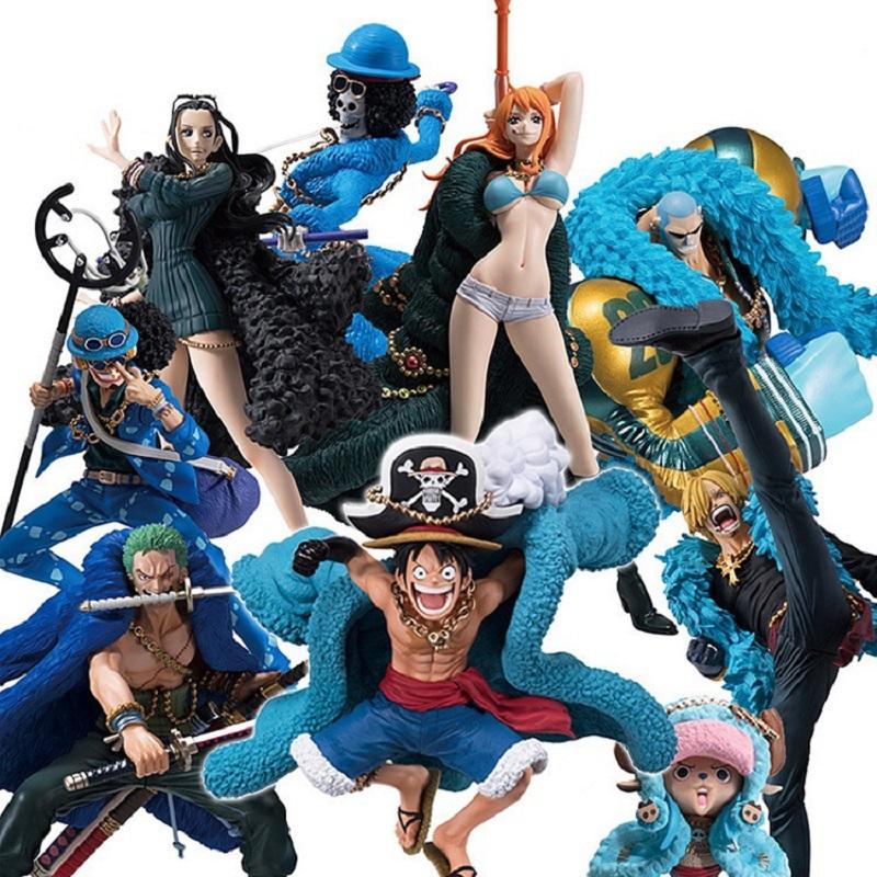 20th Anniversary One Piece Anime Figure Blue Ver.Luffy Zoro Chopper Sanji Robin Franky Usopp Nami Brook Action Figure Model Toy