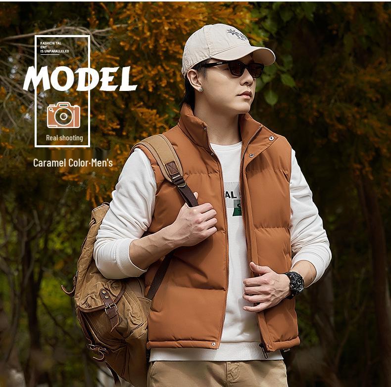 Unisex Thickened Cotton Vest for Autumn/Winter - Warm Stand Collar, Sleeveless, Plus Size, Solid Color, Casual Jacket.