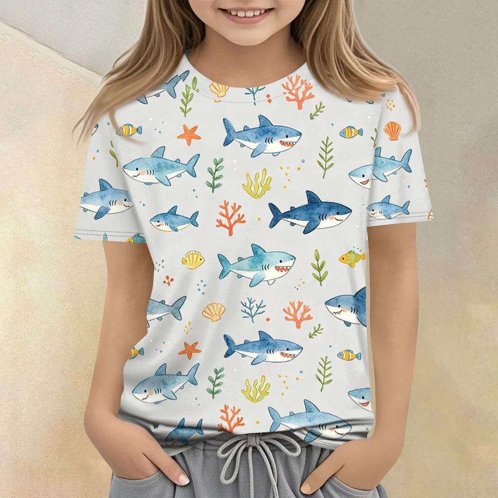 Kids Animal Print Crew Neck Short Sleeve Casual Loose Fit T Shirt Top Soft Comfortable Fabric Lightweight Breathable Design