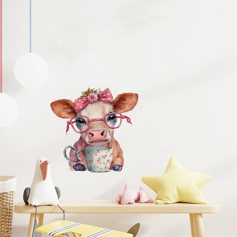 T773#Colorful Cow Wall Sticker Kids Room Background Home Decoration Mural Living Room Wallpaper Funny Decal