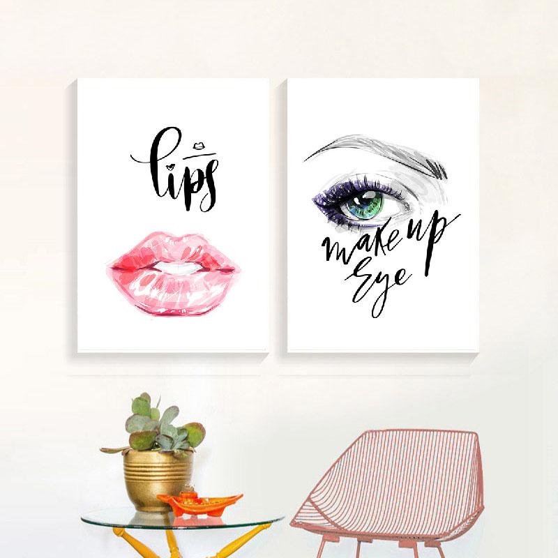 Modern Fashion Beauty Eyes Red Lips Art Wall Art Canvas Print Canvas Poster Wall Pictures For Makeup Shop Home Decor TB49