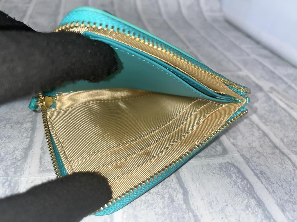 GUODI Mini Wallet with L-Shaped Zipper and Strap, Shining Crocodile Genuine Leather, HL-10101B-CRS (Turquoise Blue), Crocodile Leather Wallet, Mini