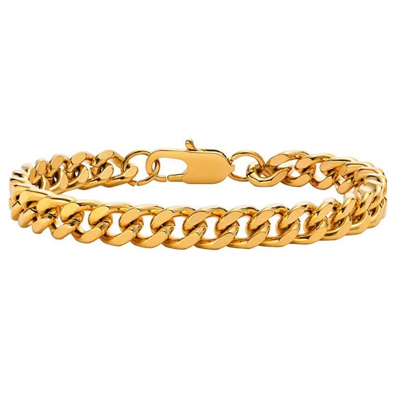 European & American Stainless Steel Cuban-Figaro Men's Bracelet Set - Gold Titanium