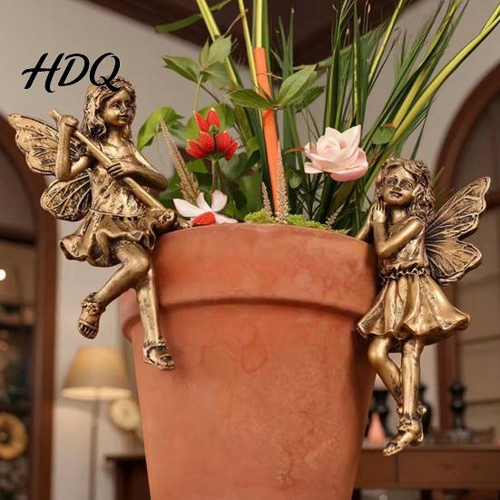 Kreative Topfpflanzen-Dekorationen 2 Stück/Set Blumentopf-Blumenfeen-Figuren, Retro-Harz-Schmetterlingsflügel-Dekorative Topf-Dekoration Statuen, Süße Hängende