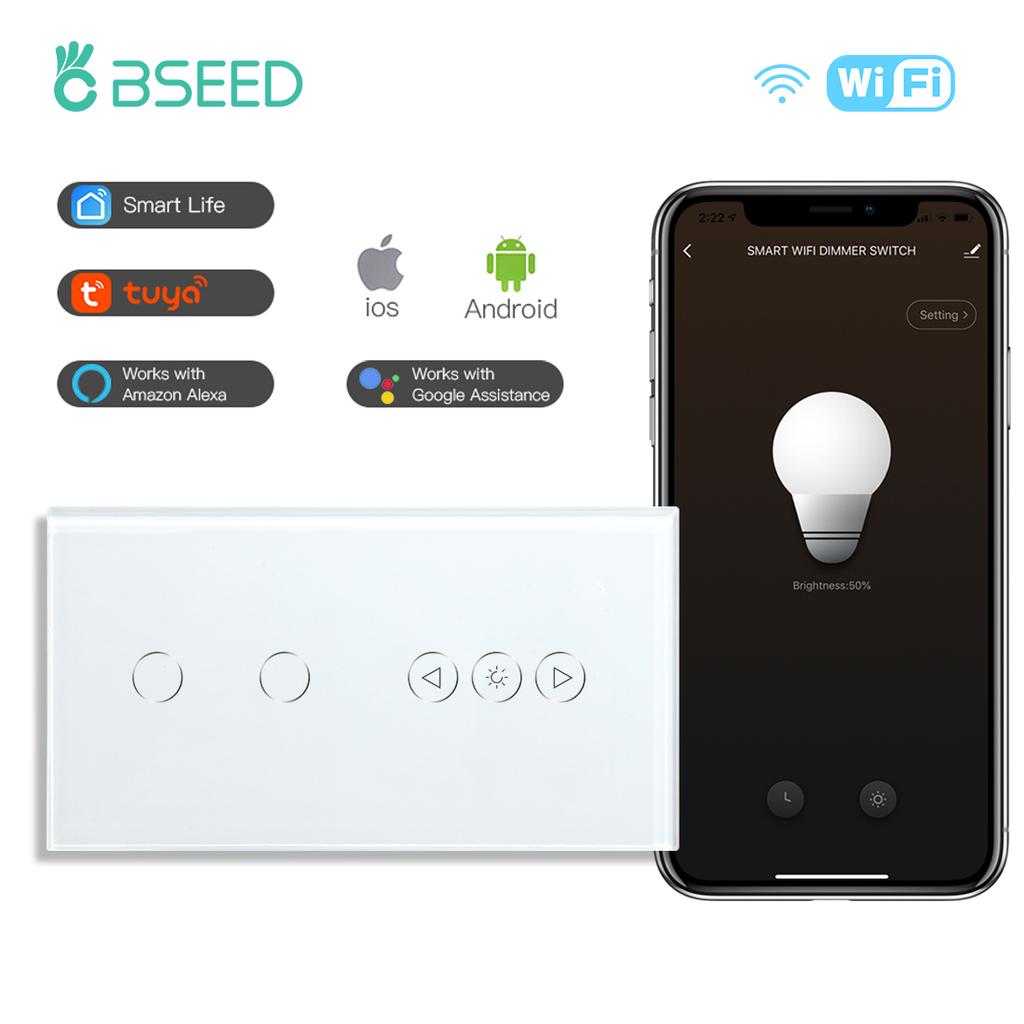 BSEED Wifi Stmívací Spínače 1pólový Chytrý Dotykový Spínač Nahoru Dolů Tuya Smart Life Aplikace Alexa S EU Zásuvkou USB Porty Type-c