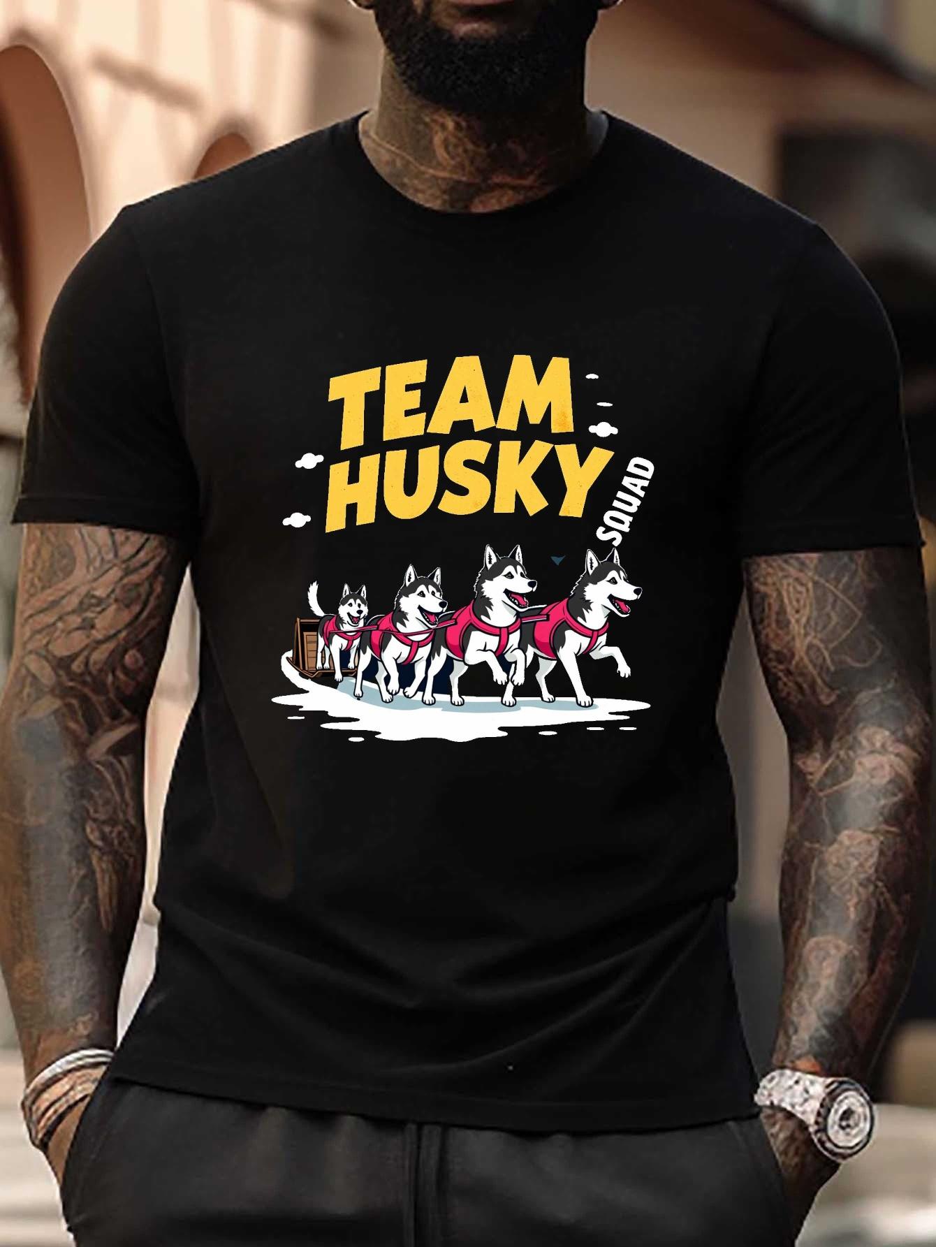 

Plus Size Graphic T-shirt - Team Husky Squad Sledding Adventure Illustration S