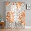 Graue Chrysanthemen-Textur Retro Blumiger Tüll Vorhang Küchentür Vorhang Chiffon Voile Wohnzimmer Schlafzimmer Lichtfilterndes Polyester Großes Fenster