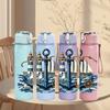 1PC Vintage Old Sail Pirate Ship Print 750ml Color Plastic Sports Water Bottle Leakproof Flip Straw Lid Suitable for Sports Office Home Use