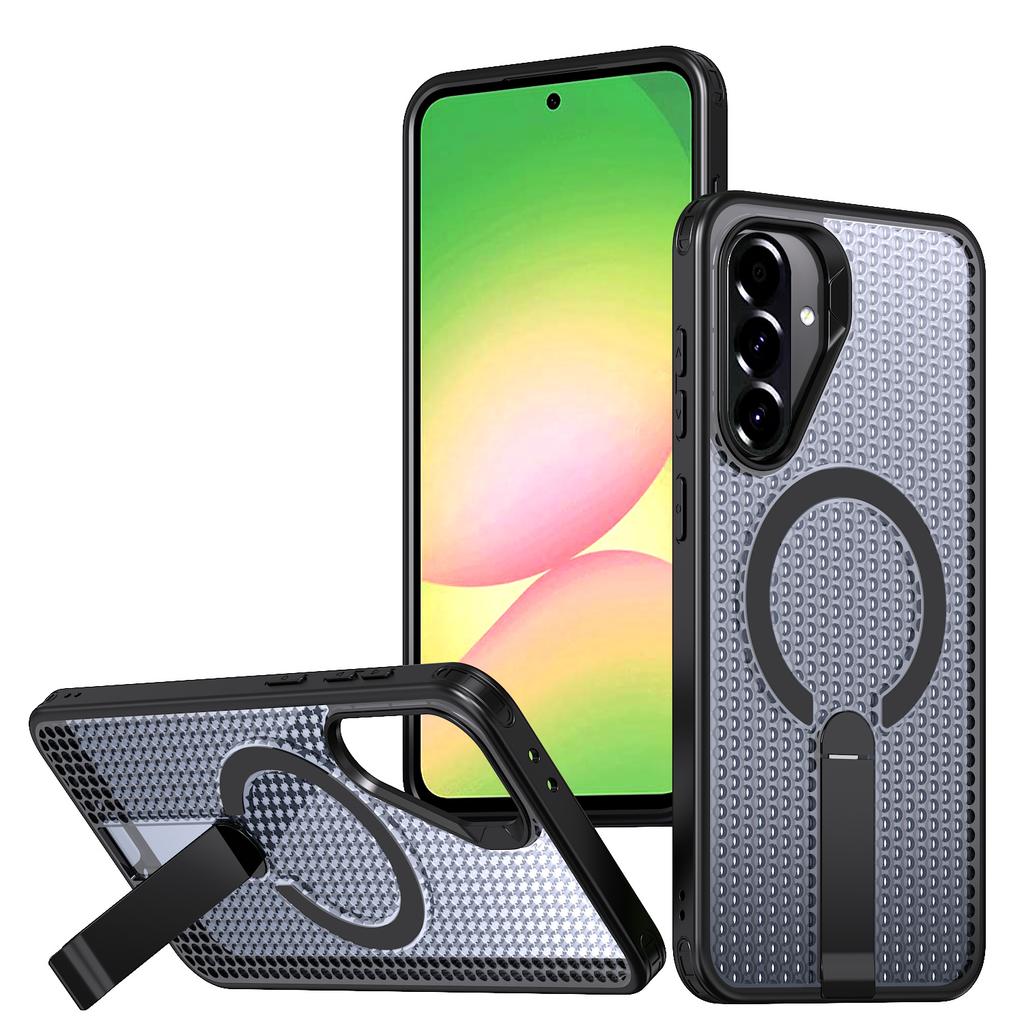 For Samsung Galaxy A36 5G Magnetic Case Kickstand Grid Texture TPU PC Phone Back Cover