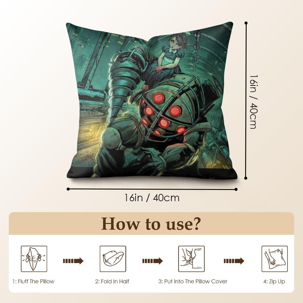 Fanart B-Bioshock R-Rapture Cushion Cover Natural Linen Organic Fabric Double-Sided Printing Sofa Home Decor Gift Pillow Case