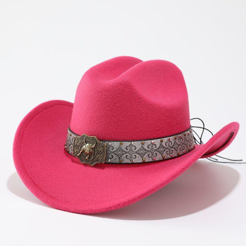 Popular European and American style imitation woolen big-brimmed top hat, men's and women's classic fashion western cowboy hat