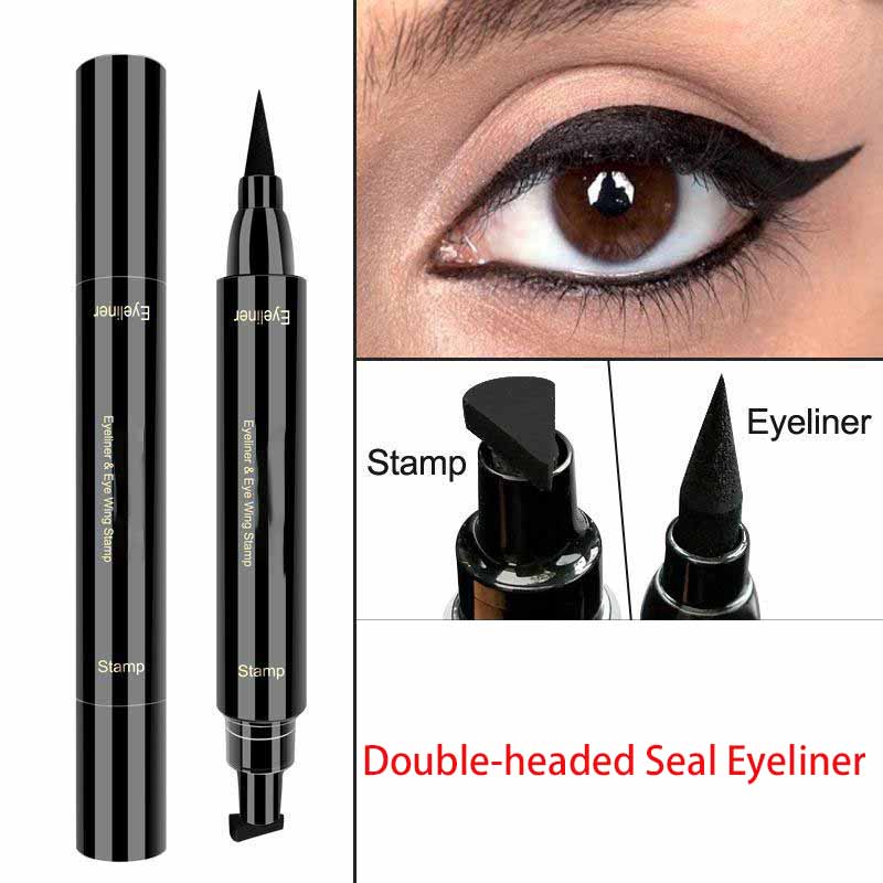 

Fashion Double-Headed Stamps Eye Liner Quick Dry Waterproof Black Liquid Eyeliner Pencil Makeup Tool 1PC