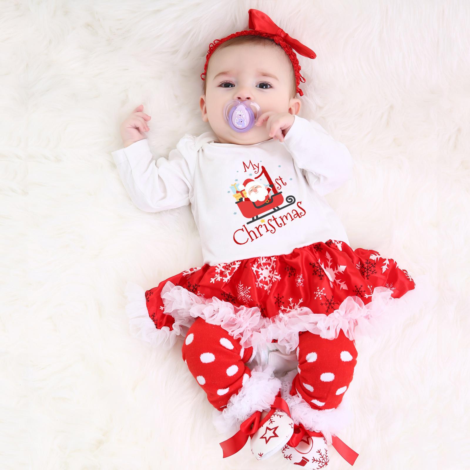 

Рождественский комбинезон, детский комплект, цельное детское платье с длинными рукавами и колготками + обувь + головной убор 80 белый