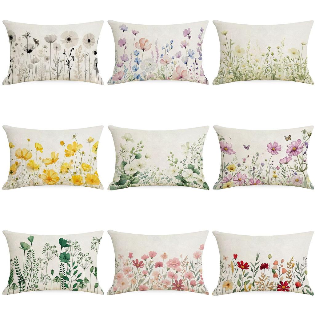 New Linen Plant Flower Waist Pillow Case Living Room Sofa Cushion Cover Home Bedroom Pillow Case