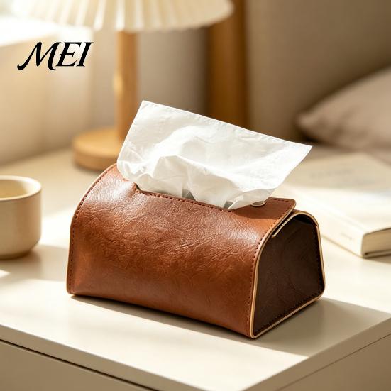 Modern Home Decor PU Leather Tissue Box, Foldable Retro Style Holder, Dining Room Organizer Decorative Desktop Organizer, for Office Desk Car