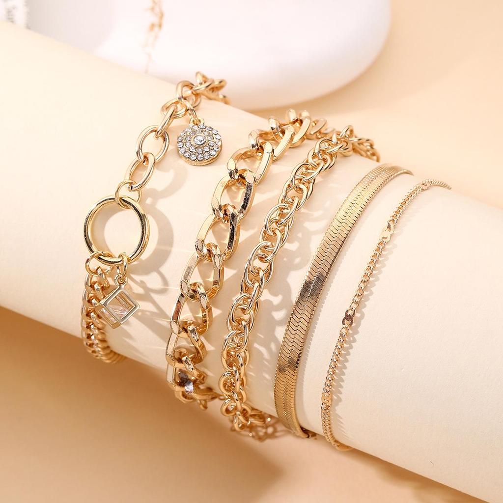 Women's Snake-Inspired Diamond Green Gem Bracelet Set: Four-Piece Cross-Border Jewelry Collection
