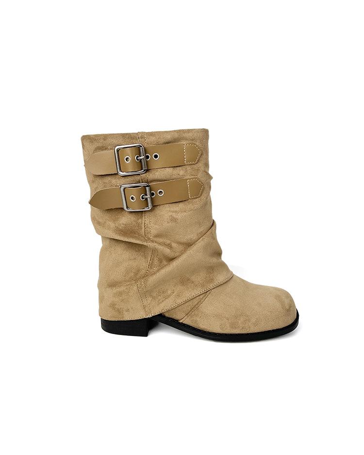 

Ретро круглый носок универсальная пряжка ремня толстый каблук брюки ботинки 2025 новый темперамент Spice Girl тонкие на толстой подошве ботинки Мартин женские 40 абрикосовый