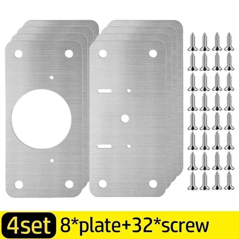 Cabinet Hinge Repair Plate Kits Stainless Steel Furniture Door Hinge Mounting Plate with Hole Home Kitchen Cupboard Fixing Tools