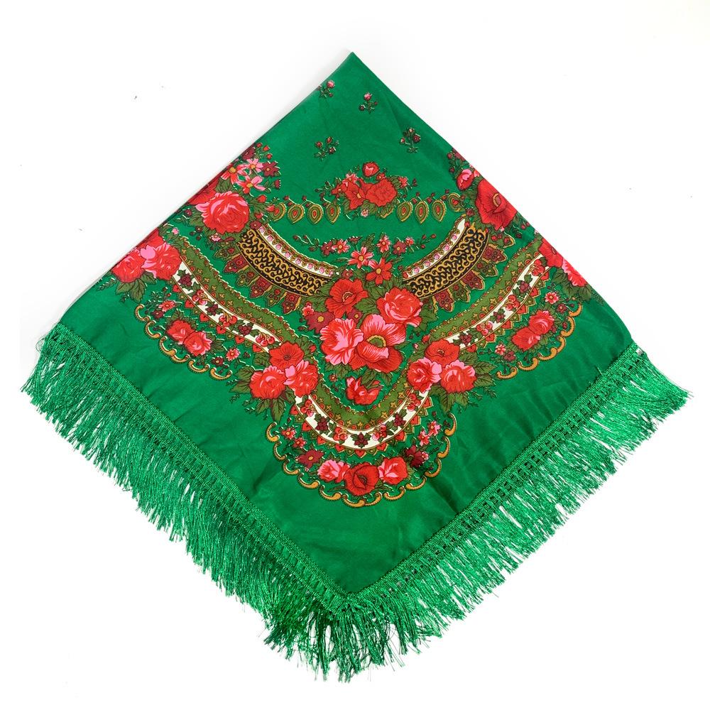 Russian Style Printed Tassel Square Scarf