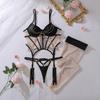 Damen Sexy Dessous-Set, Mit Metallkette Verziert, Durchsichtiges Netz Slim Fit Outfit Mit Strümpfen