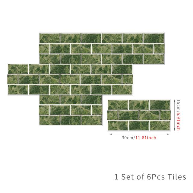 6Pcs 15X30cm DIY 3D Marble Mosaic Wall Stickers Imitation Brick Bedroom Decoration Waterproof Self Adhesive Tile Wallpaper Kitchen Cupboard Decor