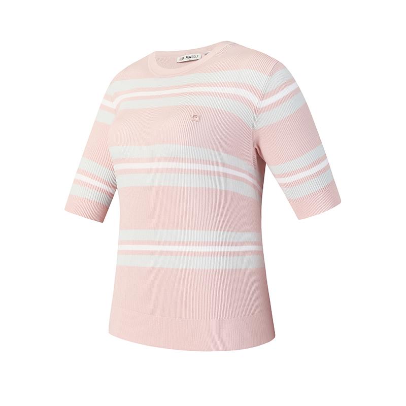 

FILA Golf Series Simple Classic Fashion Striped Casual Golf Versatile Comfortable Slim Fit Knitted Short Sleeve Sweater Women tops A11W625418FPK XL