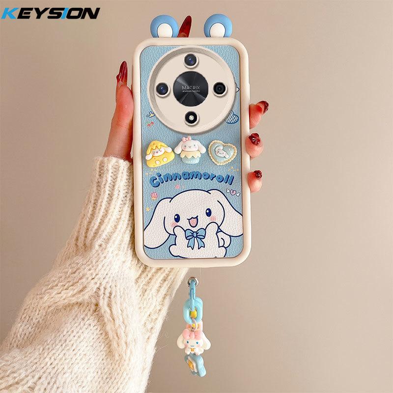 

KEYSION Cute Ear 3D Cartoon Case for HONOR X9b 5G with Bracelet Soft Silicone Shockproof Phone Cover for Huawei Magic 6 Lite 5G for Magic 6 Lite 5G