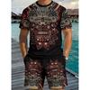 Fashion Men's Casual Suit 3D Casual Color Printing Summer T-shirt Shorts Simple