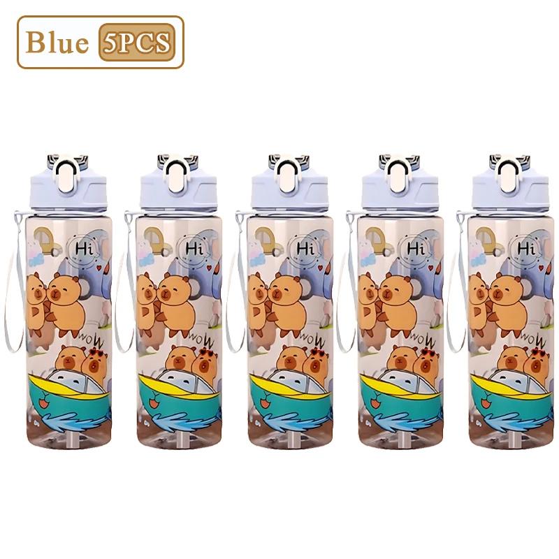 1/3/5/10PCS 750ML Capybara Straw Cup Cute Cartoon Water Bottle with Carry Strap Leakproof Portable Drinking Cup Kids Bottle