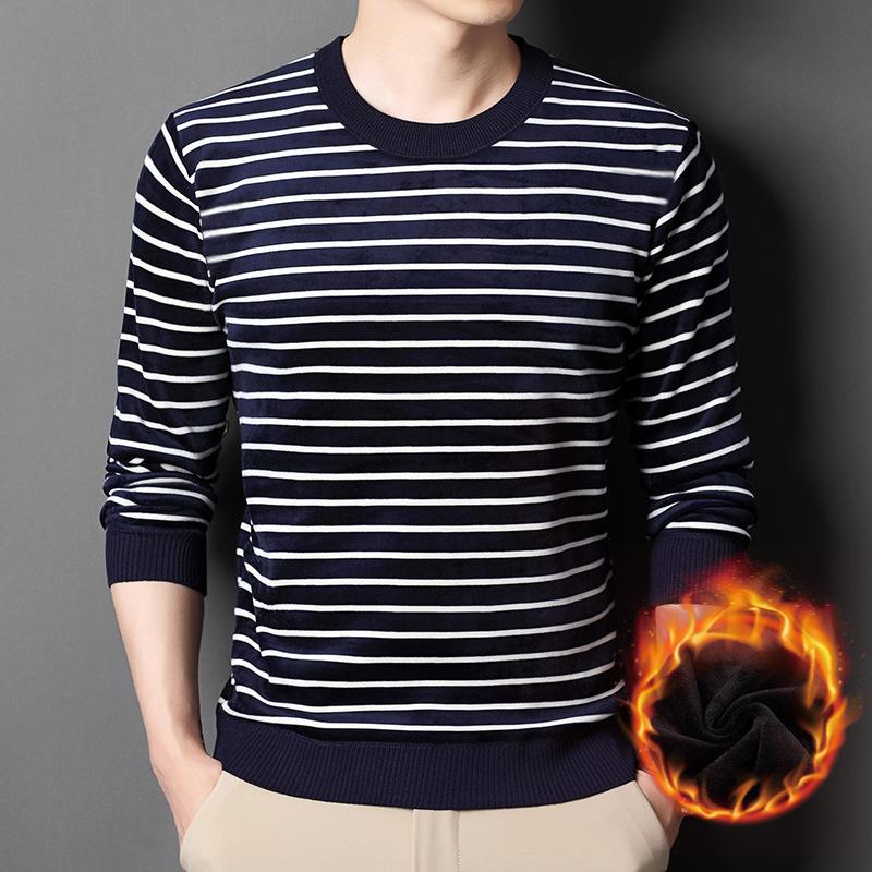 New Winter Velvet Thickened Sweater Men's Bottoming Shirt Double-sided Velvet Korean Style Fashionable Men's Sweater Men's Clothing