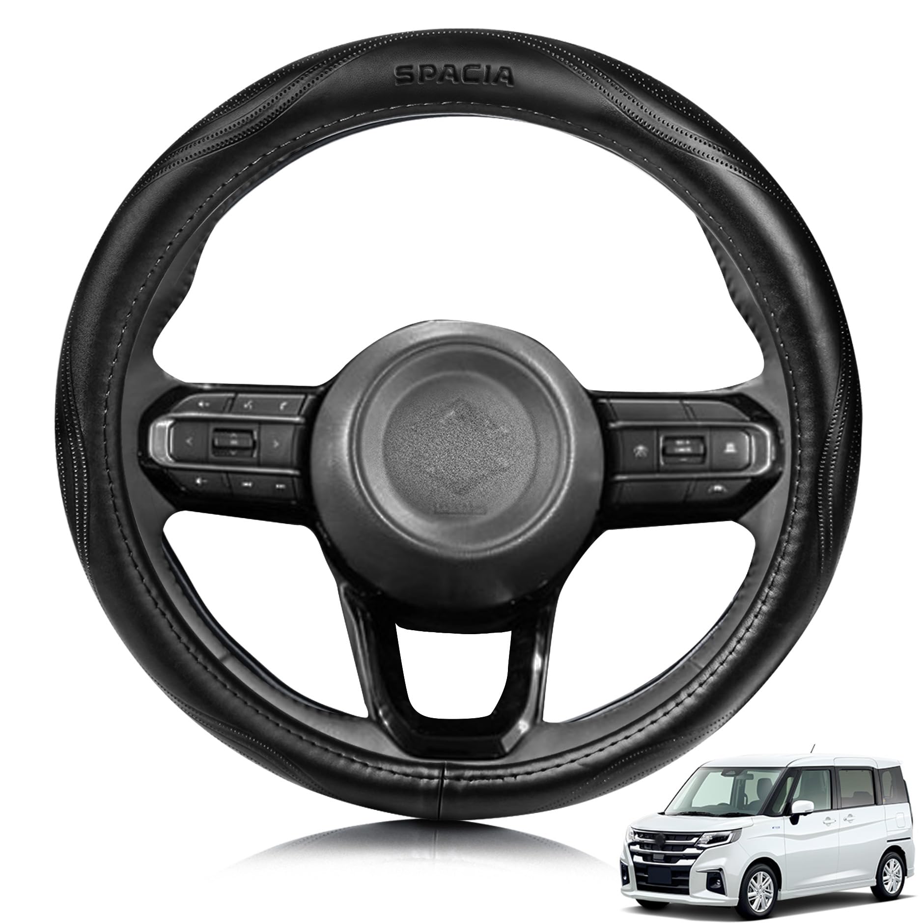 

ElitingCar Compatible with Suzuki Spacia MK Premium Genuine Leather Steering Wheel Stylish 3D Exclusive Car Reinforced Aging Easy Interior Dress Up чёрный