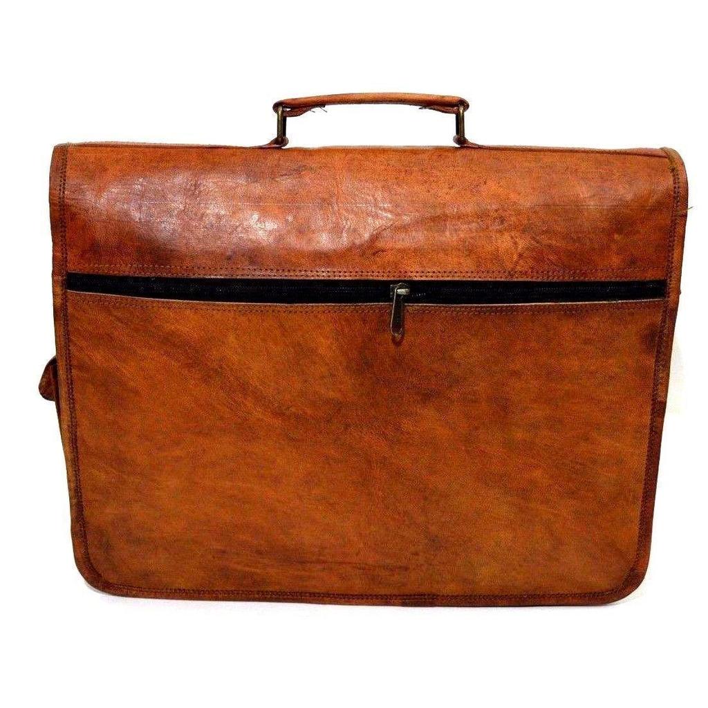 Herr- och damväska i äkta vintage-läder, budväska för laptop, portfölj
