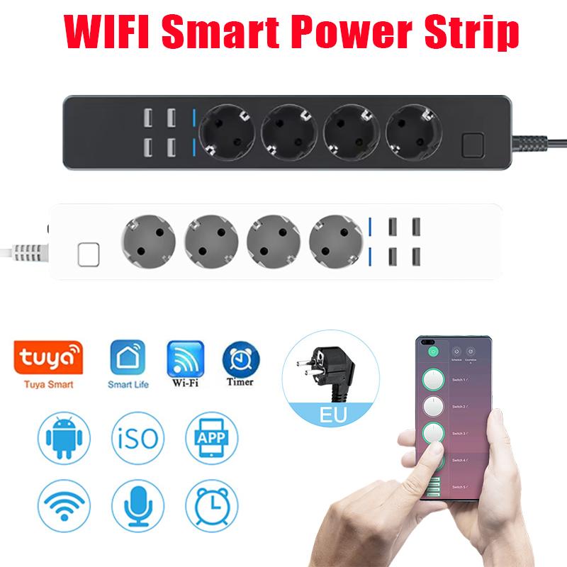 WIFI Smart Power Strip with 4 AC Outlets + 4 USB EU Plug Timer Switch Socket Timing Bluetooth Control Multi-functional Socket