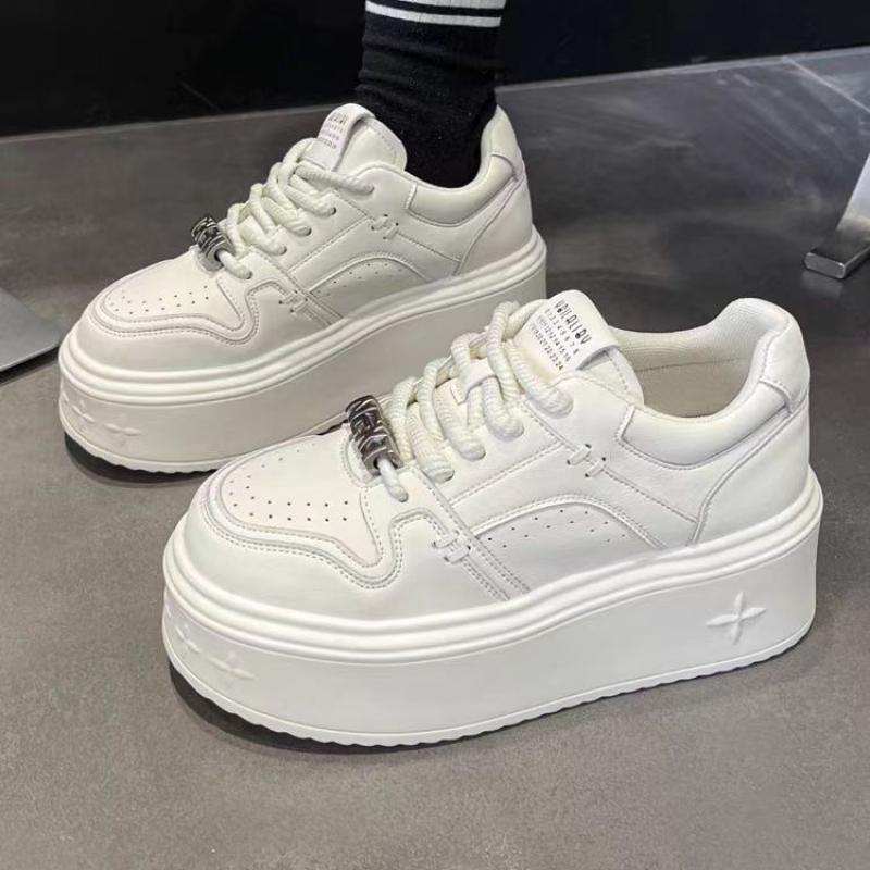 Spring Leather White Platform Sneakers Thick Sole Chunky Casual Shoes Height Increasing Women Shoes Comfortable Female Sneakers
