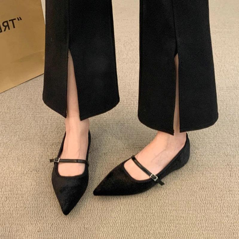 Fashion Pointed Flat Shoes for Women Spring Autumn 2025 New Casual Suede Pointed Mary Jane Shoes Plus Size 41 42 43 Women's Shoes