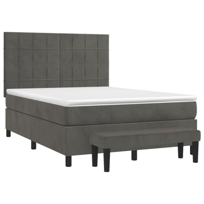 VidaXL Lit à sommier tapissier et matelas Gris foncé 140x190cm Velours - Modèle 3137840