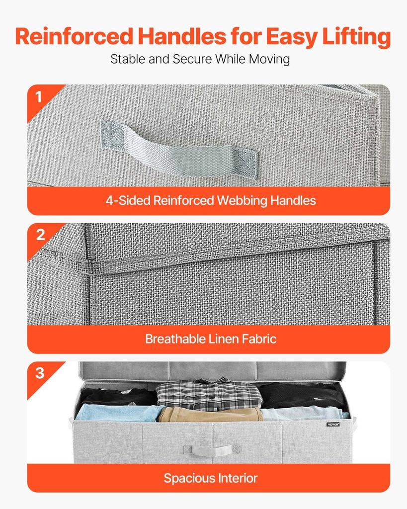 Under Bed Storage with Lids, 805 x 405 x 155 mm, 48L Large Underbed Clothes Storage Containers, Low Profile Gray Under Bed Drawer Shoe Organizer Bins