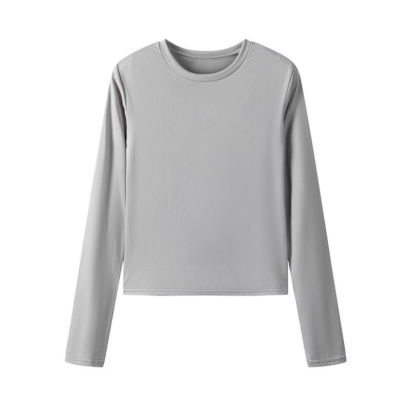 Autumn New Women's T-shirt Solid Color Round Neck Base Shirt Slim Fit Wearing Hands Long Sleeved Top for Women