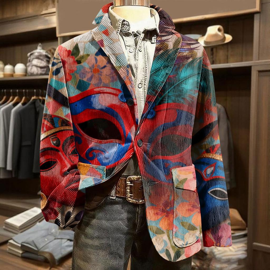 Men's Printed Corduroy Pocket Suit Jacket Cardigan Men's Casual Suit