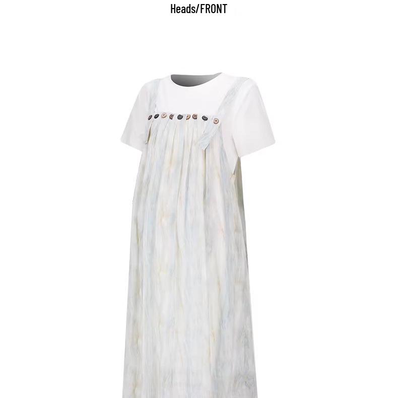 Plus Size Tie-Dye Maternity Strap Dress - 9 Sizes, Summer Two-Piece Look, Loose and Slimming for Late Pregnancy