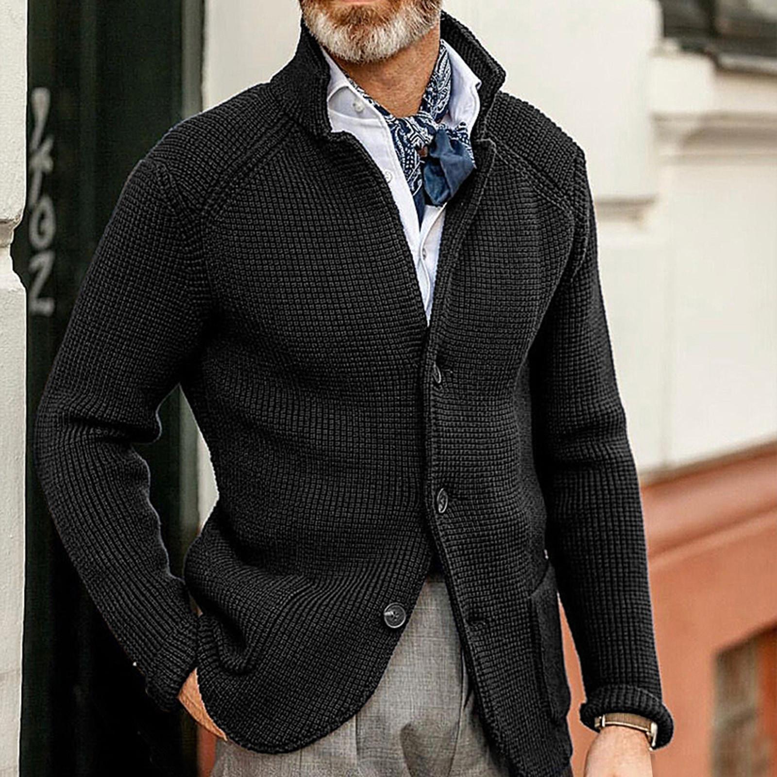 Осенне-зимняя мужская мода, свободный кардиган, теплая куртка с капюшоном и лацканами, свитер S