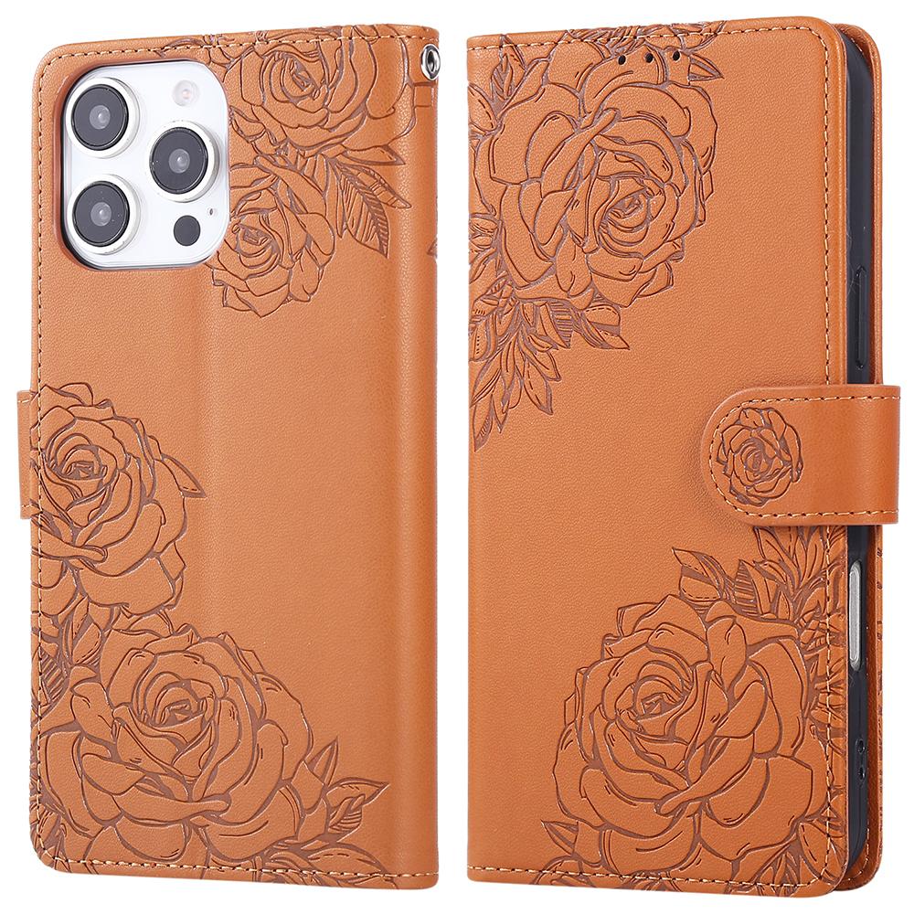 For iPhone 16 Pro Max Case Rose Flower Wallet PU Leather Phone Cover with 3 Card Slots