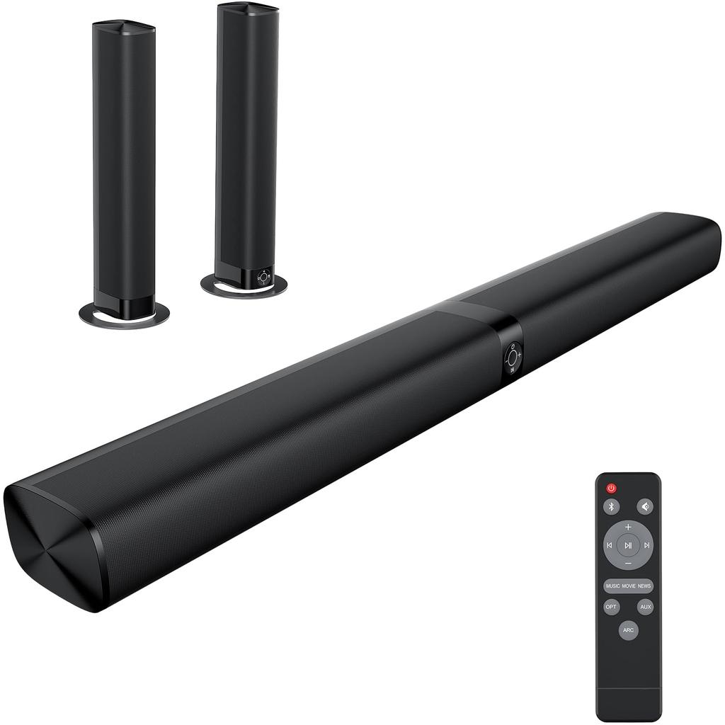 HolyCrab 2-in-1 Detachable TV Soundbar with Bluetooth 5.3 Speakers, Volume Enhancement and Equalizer Modes, Wired & Wireless, ARCOpticalAUXBluetooth