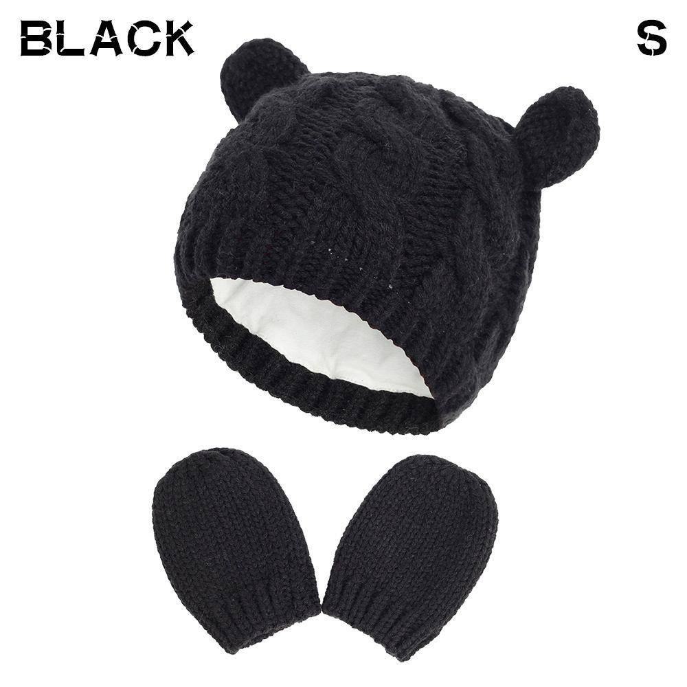 Windproof Fleece Lining Warm Baby Winter Beanie Hat Gloves Set Newborn Knitted Hats Children Cap