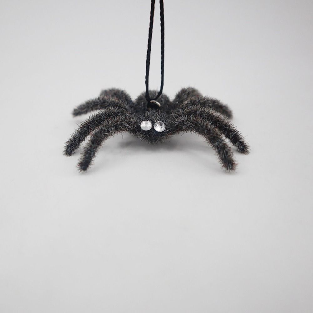 Realistic Flocking Black Spider Funny Artificial Spider Halloween Plush Spider Pendants  Party Prop